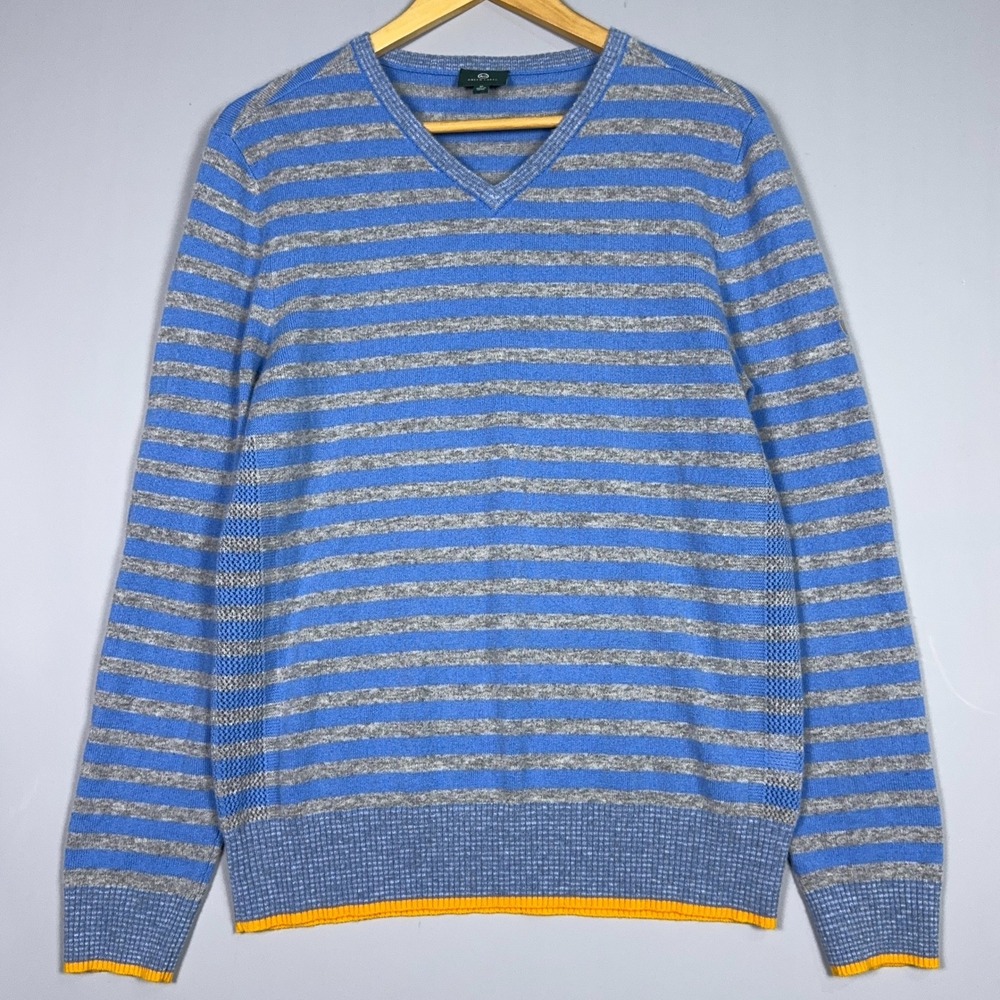 Adriano Goldschmied AG V-Neck Sweater Mens Medium Cashmere Wool Striped Blue